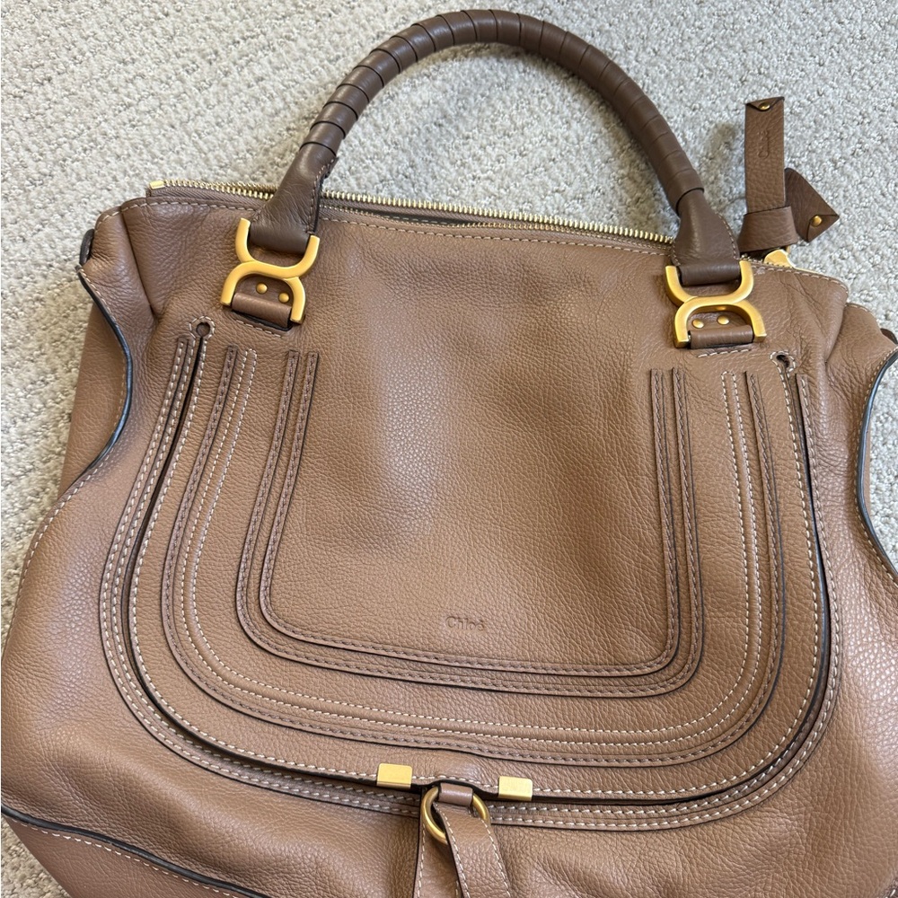 Chloe Nut Leather Shoulder Bag with Gold Hardware